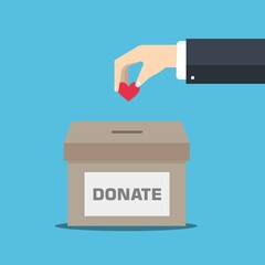 Hand of donor with heart. Blood donation day concept. Human donates blood. illustration in flat style. Raster version