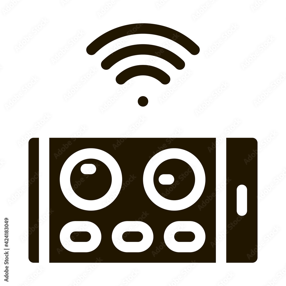 Poster drone phone application remote control glyph icon vector. drone phone application remote control sig