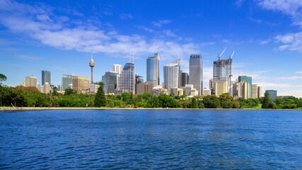 Panoramic view of Sydney Harbour NSW Australia on a nice sunny and partly cloudy Morning 