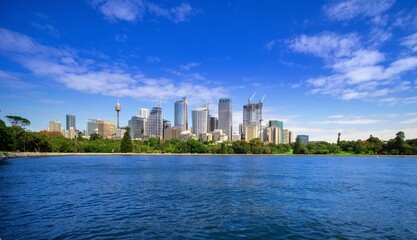 Fototapeta na wymiar Panoramic view of Sydney Harbour NSW Australia on a nice sunny and partly cloudy Morning 