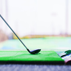 Golf club and ball on Artificial grass in Japan