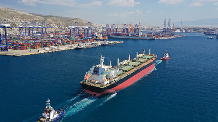 Aerial drone photo of logistics container terminal port in Mediterranean destination