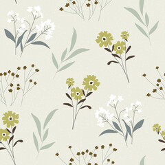 Floral spring summer vector illustration. Trendy seamless pattern. Vector Illustration in pastel colors for invitations, prints, wrapping paper, fabric. Minimalistic background with floral shapes.