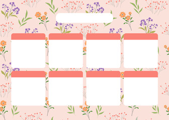 Printable weekly planner. Floral planner template. Vector planner design for web and print. Trendy floral background texture for stationery design. Modern illustrations. 