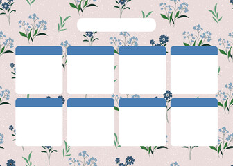 Printable weekly planner. Floral planner template. Vector planner design for web and print. Trendy floral background texture for stationery design. Modern illustrations. 