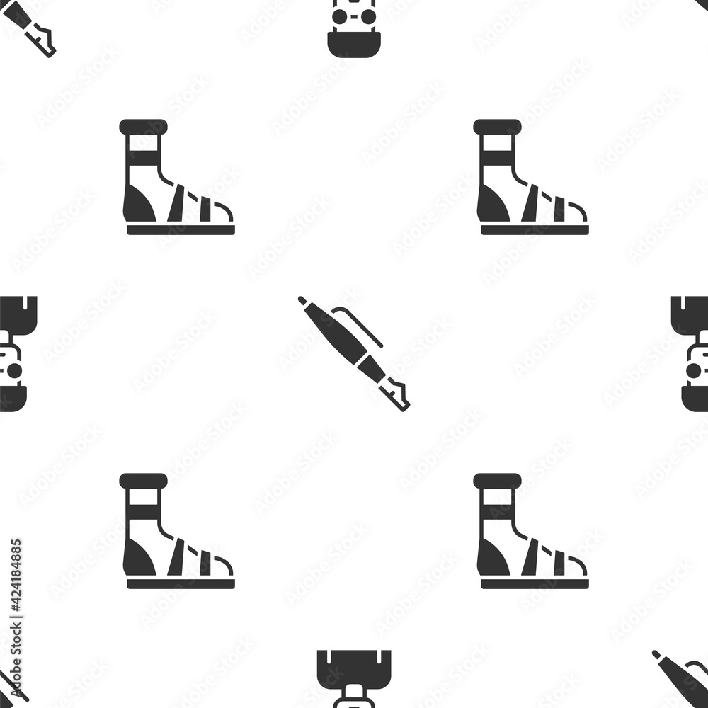 Poster set nerd geek, fountain pen nib and slippers with socks on seamless pattern. vector