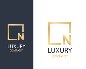 Premium Vector N Logo in two color variations. Beautiful Logotype design for luxury company branding. Elegant identity design in blue and gold.