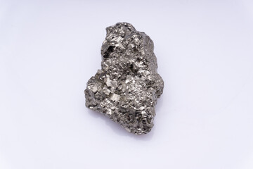 Natural gemstone pyrite on white background