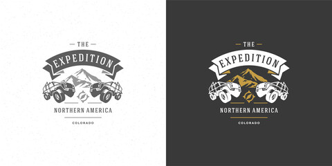 Off road cars logo emblem vector illustration outdoor extreme adventure expedition safari suv silhouette