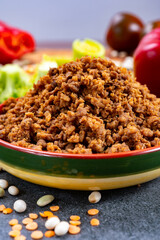 Vegetarian plant based imitation minced meat ready to eat