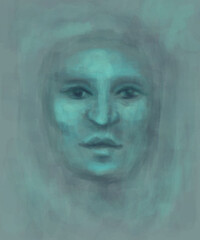 illustration of a face in a blue fog
