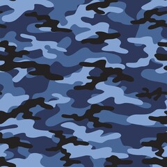 blue Texture army camouflage seamless pattern. Military forest background. Ornament. Vector illustration.