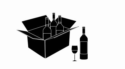 Vector isolated Illustration of a Box of Wine Bottles and a Glass of Wine
