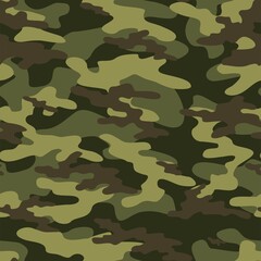 Fototapeta premium Texture army camouflage seamless pattern. Military forest background. Ornament. Vector illustration.