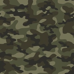 Fototapeta premium Texture army green camouflage seamless pattern. Military forest background. Ornament. Vector illustration.