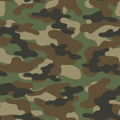 Fototapeta premium Texture army camouflage seamless pattern. Military forest background. Ornament. Vector illustration.