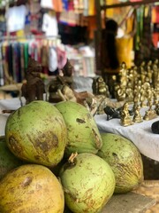 Large green coconuts for sale in Mandalay, Myanmar