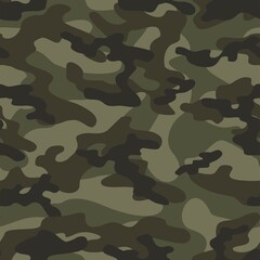 Camouflage seamless pattern texture. Abstract green modern vector military camo backgound. Fabric textile print template. Vector illustration. - obrazy, fototapety, plakaty