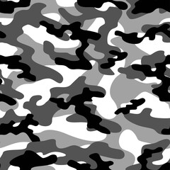 grey Camouflage seamless pattern texture. Abstract modern vector military camo backgound. Fabric textile print template. Vector illustration.