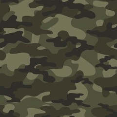 Camouflage green seamless pattern texture. Abstract modern vector military camo backgound. Fabric textile print template. Vector illustration.