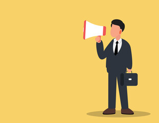 Fototapeta premium Leadership, businessman holding megaphone holding briefcase. Vector business concept.