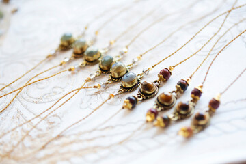 brass metal bracelets on white natural background