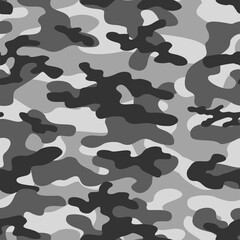 Grey forest pattern camouflage pattern for printing clothes, fabrics. Vector design. Army.