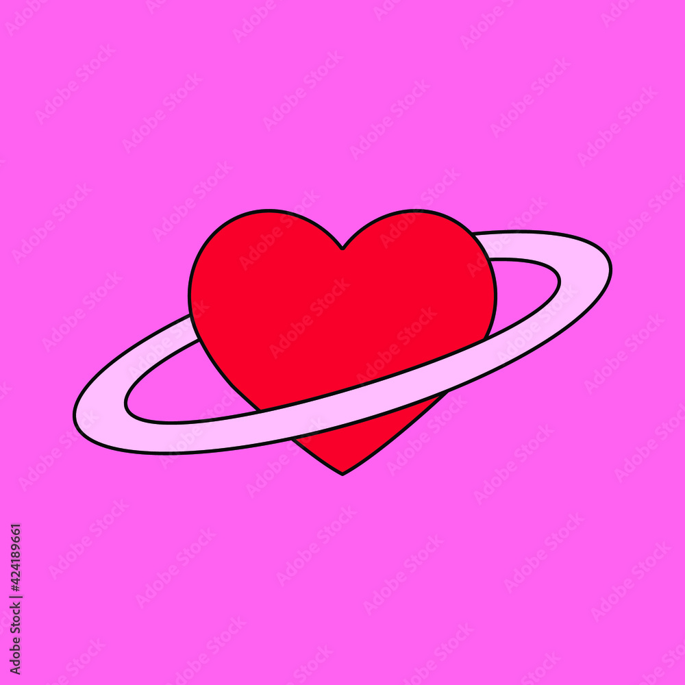 Aufkleber a heart with a ring around it that looks like the planet saturn. minimal illustration for a flash ta