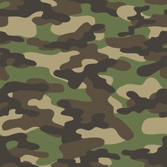 Fototapeta premium Camouflage pattern for hunting. Army green background repeat print. Fashionable stylish element.