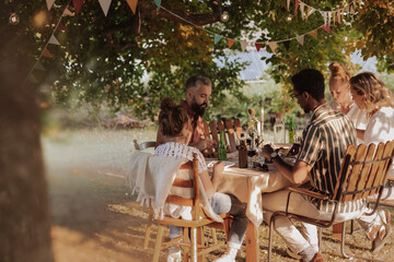 Family having meal in garden
