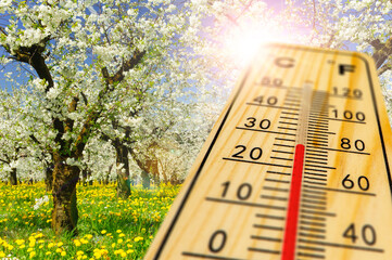warm temperature on thermometer at springtime