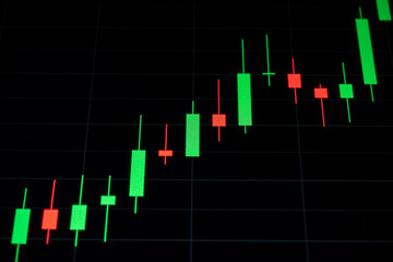 Charts graphs. Financial chart, stock analysis data for business background in digital screen. Graphics growth forex finance market. Trading candlestick chart, cryptocurrency digital economy.