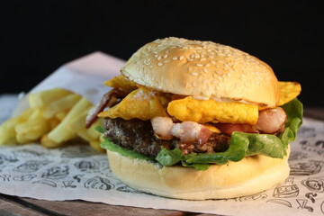 hamburger with french fries