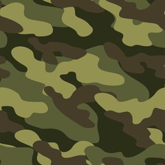 Military camo seamless pattern. Forest background on textile. Stylish new design. Ornament. Vector green