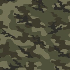Camouflage green seamless pattern texture. Abstract modern vector military camo backgound. Fabric textile print template. Vector illustration.