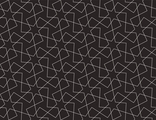 Рattern with thin straight lines and polygons on dark background. Seamless linear Abstract geometric texture. Stylish background in Arabic style. Vector rapport for swatches.