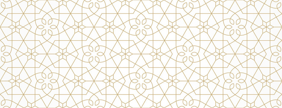 Seamless geometric pattern with stars and stylized flowers on white background. Monochrome vector abstract floral design. Decorative lattice in Arabic style. Ornament for textile, fabric and wrapping.
