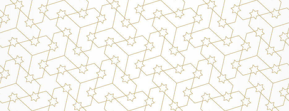 Pattern with crossing thin lines and stars. Vector abstract geometric diamond texture in light color. Seamless linear pattern for textile, fabric, wrapping. Background for design.