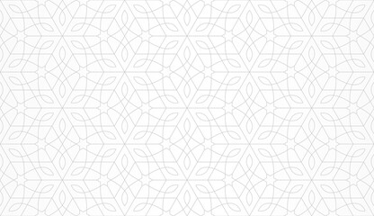 Seamless geometric pattern with stars and stylized flowers. Monochrome vector abstract floral design. Decorative lattice in Arabic style. Background for textile, fabric and wrapping.