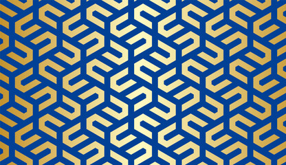 Pattern with golden bold stripes and chevrons on blue background. Seamless Abstract monochrome geometric vector drawing for textile, fabric and wrapping. Stylish design for sun louver and wrapping.