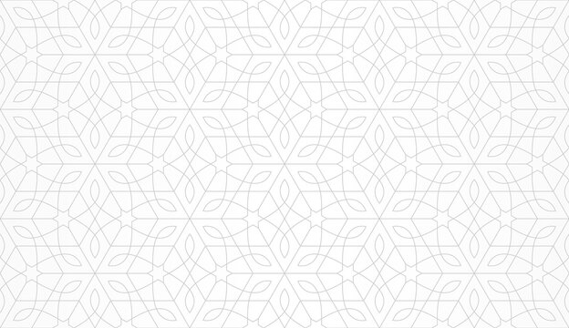 Seamless geometric pattern with stars and stylized flowers. Monochrome vector abstract floral design. Decorative lattice in Arabic style. Background for textile, fabric and wrapping.