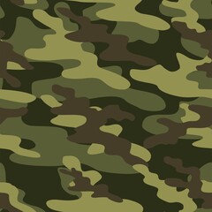 Fototapeta premium Green Classic camouflage seamless pattern. Military texture. Fabric design. Print on paper. For vinyl, textile. Vector