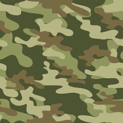 Fototapeta premium Military green camo seamless pattern. Forest background on textile. Stylish new design. Ornament. Vector