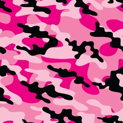 pink Military camo seamless pattern. Forest background on textile. Stylish new design. Ornament. Vector