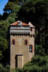 Fototapeta na wymiar Old tower on a hill at Portofino, Italy