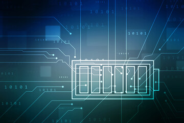 Battery Icon in digital background, energy power concept, Energy Efficiency Concept, alternative energy background