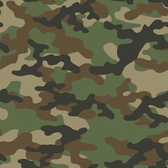 Fototapeta premium Abstract seamless military green camo texture for print. Forest background. Vector