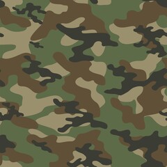 green Abstract seamless military camo texture for print. Forest background. Vector