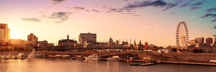 The old port of Montreal at sunset, Quebec, Canada
