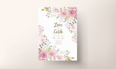 Beautiful soft hand drawn floral wedding invitation set